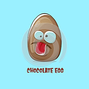 Cartoon chocolate easter egg cartoon characters isolated on blue background. My name is egg vector concept illustration