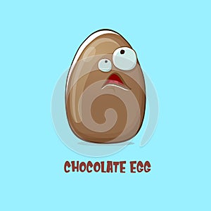 Cartoon chocolate easter egg cartoon characters isolated on blue background. My name is egg vector concept illustration