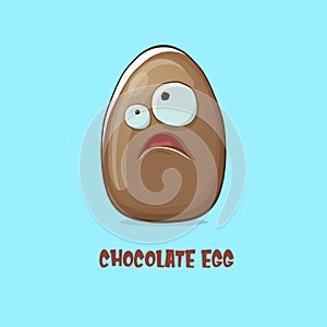 Cartoon chocolate easter egg cartoon characters isolated on blue background. My name is egg vector concept illustration