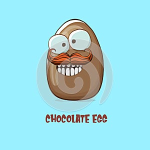 Cartoon chocolate easter egg cartoon characters isolated on blue background. My name is egg vector concept illustration