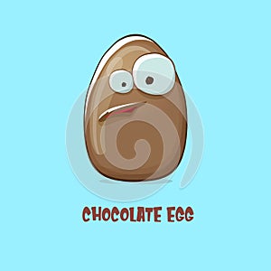 Cartoon chocolate easter egg cartoon characters isolated on blue background. My name is egg vector concept illustration