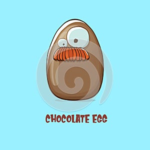 Cartoon chocolate easter egg cartoon characters isolated on blue background. My name is egg vector concept illustration