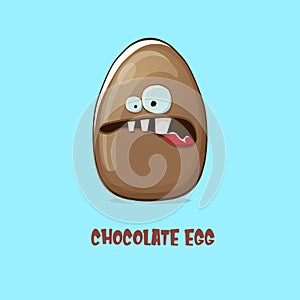 Cartoon chocolate easter egg cartoon characters isolated on blue background. My name is egg vector concept illustration