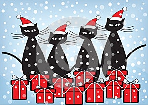 Cartoon christmas cats with gifts