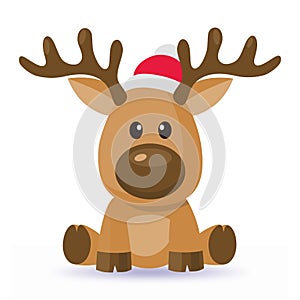 Cartoon Christmas deer vector in red hat