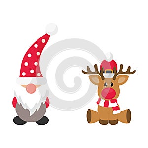 Cartoon christmas dwarf and ÃÂhristmas deer photo