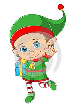 Cartoon christmas elf carrying a gifts