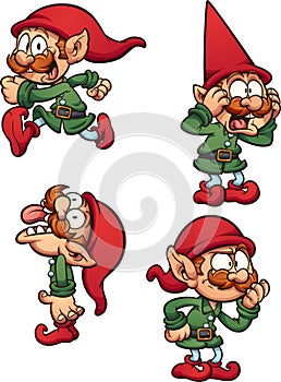 Cartoon Christmas elf with different expressions