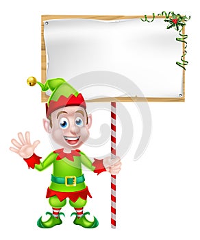 Cartoon Christmas Elf Sign photo