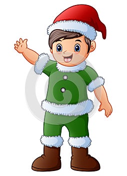 Cartoon christmas Elf waving