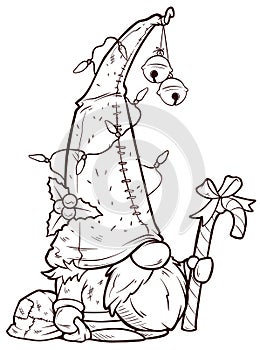 Cartoon Christmas gnome with New Year's garlands