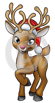 Cartoon Christmas Reindeer Wearing Santa Hat