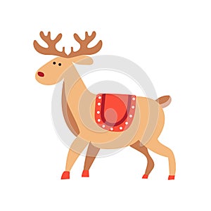 Cartoon Christmas reindeer on white. Vector illustration.