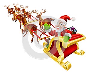 Cartoon Christmas Santa Claus Sled