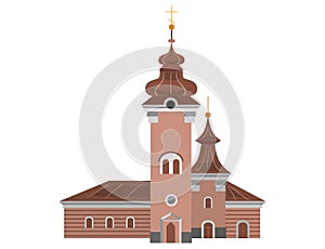 Cartoon church of catholic denomination decorated with cross