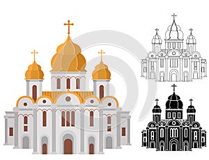 Cartoon church of christian denomination decorated with gold line and shape art photo