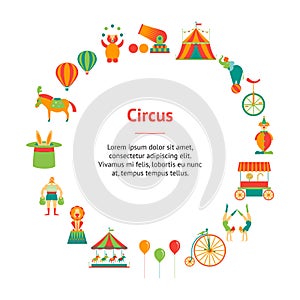 Cartoon Circus Banner Card Circle. Vector