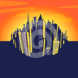 Cartoon city background. Vector illustration of cityscape