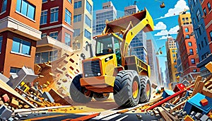cartoon city construction truck demolition loader trash pile