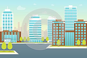 Cartoon City Landscape Background Card Poster. Vector