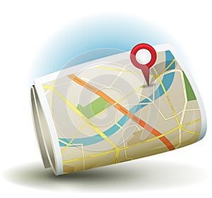 Cartoon City Map Icon With GPS Pin