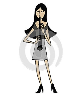 Cartoon clarinetist. Musician playing a clarinet.