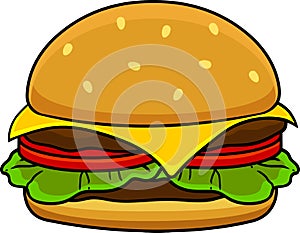 Cartoon Classic Double Cheeseburger With Cheese, Beef Patties Or Steak, Tomato And Lettuce