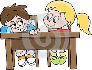 Cartoon classmates sitting together in classroom vector illustration