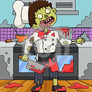 Zombie Chef Colored Cartoon Illustration photo