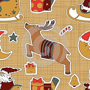 Cartoon cloth for Christmas. Santa Claus, gifts and reindeer.