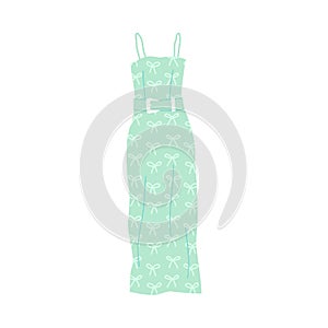 Cartoon Clothe Female Green Dress. Vector