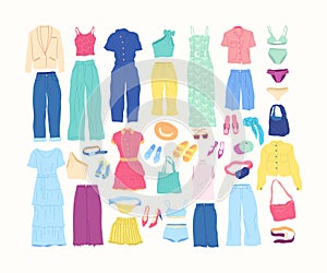 Cartoon Clothes Female Summer Set. Vector