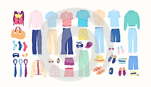 Cartoon Clothes Male Summer Set. Vector