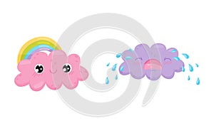 Cartoon Cloud with Different Facial Expression Vector Set