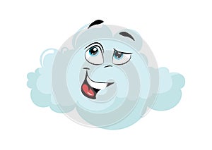 Cartoon cloud with a face. Vector illustration for a weather forecast. Cloud with emotions. Drawing for children.