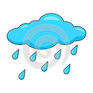 Cartoon cloud with rain drops isolated on white background