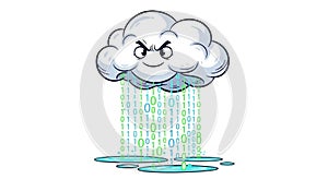 Cartoon Cloud Raining Binary Code Digital Data Concept