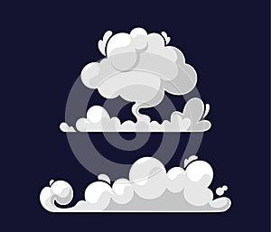 Cartoon Cloud Of Smoke, Explosion, Traffic Fume. Vector Illustration Of Comic Book Boom Effect, Dust Speed Trail, Puff