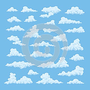 Cartoon clouds on blue sky background