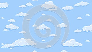 Cartoon clouds floating down vertically in the blue sky. Background seamless looping animation.