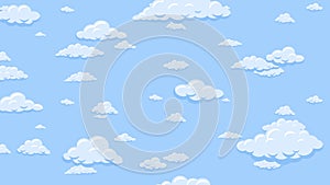 Cartoon clouds floating down vertically in the blue sky. Background seamless looping animation.
