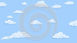 Cartoon clouds floating down vertically in the blue sky. Background seamless looping animation.