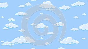 Cartoon clouds floating vertically in the blue sky. Background seamless looping animation.