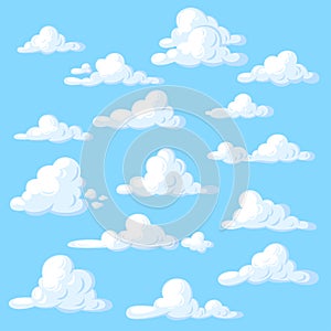 Cartoon clouds set on blue background