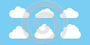 Cartoon clouds set. Clouds o blue sky in trendy flat style. Communication icon set. Blue background. Cloud icon, cloud shape.