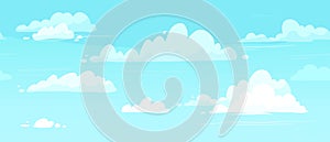 Cartoon cloudy skies. Puffy clouds in blue sky seamless vector background illustration