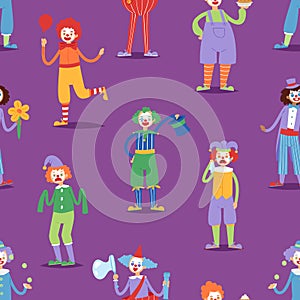 Cartoon clown character funny circus man clownery colorful friendly costume male clownish artist vector illustration photo