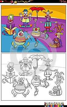 Cartoon clowns and comedians group coloring page