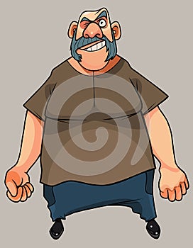 Cartoon cocky man with sideburns happily looking fists clenched photo