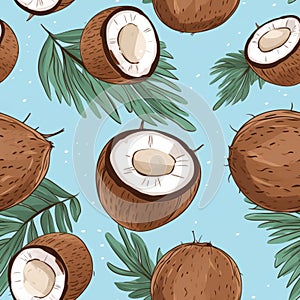 Cartoon Coconut Pattern On Blue Background